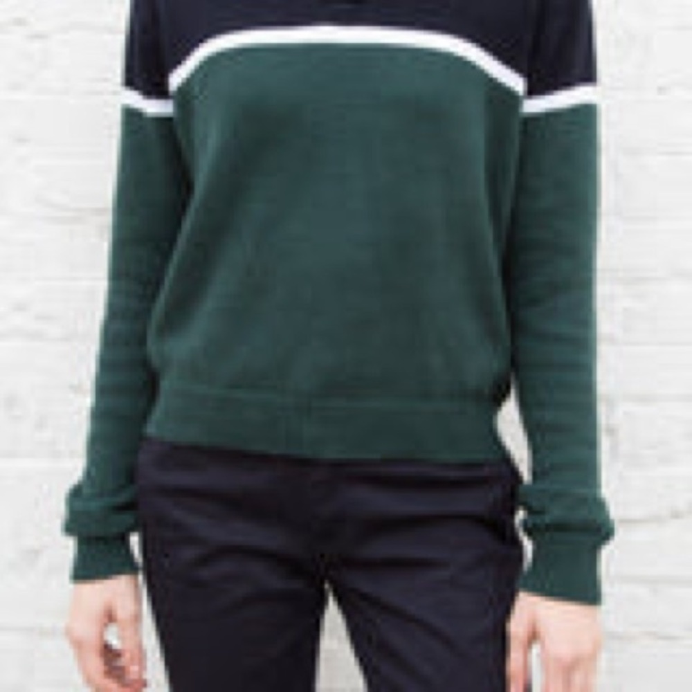 NWT Brandy Melville Alisha Colorblock Black and Green Sweater with White Stripe